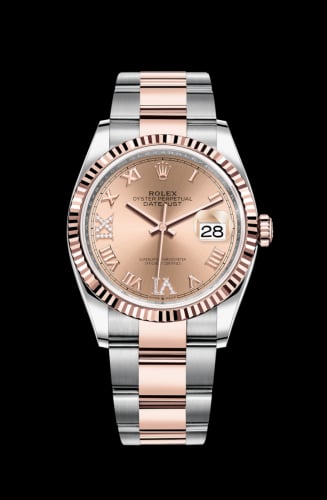 Rolex Datejust 36 Stainless Steel / Everose / Fluted / Rose Roman Diamond / Oyster