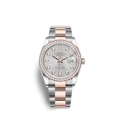 Rolex Datejust 36 Stainless Steel / Everose / Diamond / Silver - Fluted - Diamond / Oyster