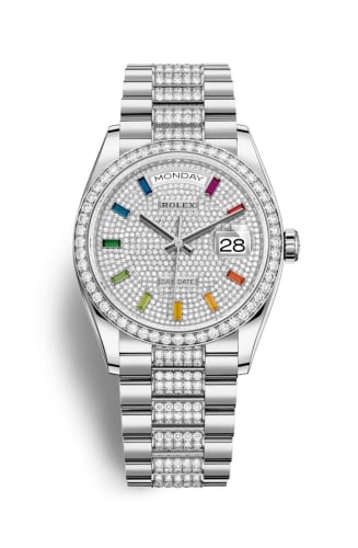 Rolex Day-Date 36 White Gold / Diamond / Paved - Rainbow / President - Diamond