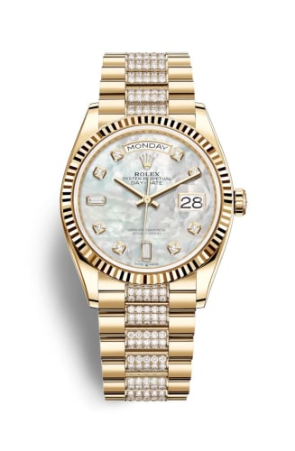 Rolex Day-Date 36 Yellow Gold / Fluted / MOP-Diamond / President-Diamond
