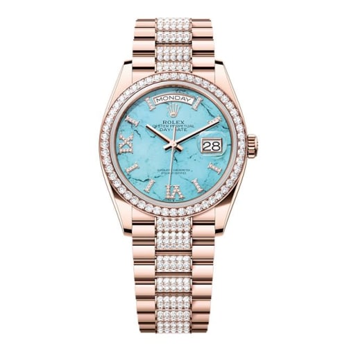 Rolex Day-Date 36 Everose Gold - Diamond / Turquoise / President - Diamond