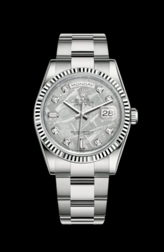 Rolex Day-Date 36 White Gold Fluted / Oyster / Meteorite