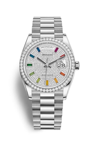 Rolex Day-Date 36 White Gold / Diamond / Paved-Rainbow / President