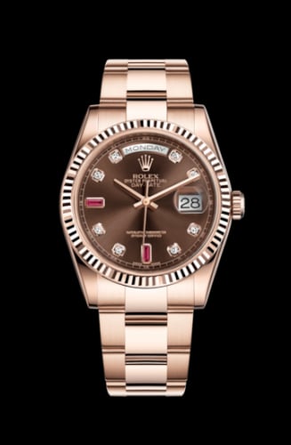 Rolex Day-Date 36 Everose Fluted / Oyster / Chocolate Diamonds Rubies