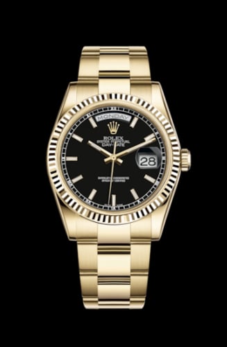 Rolex Day-Date 36 Yellow Gold Fluted / Oyster / Black