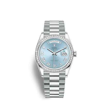 Rolex Day-Date 36 Platinum - Baguette / Ice Blue - Roman / President