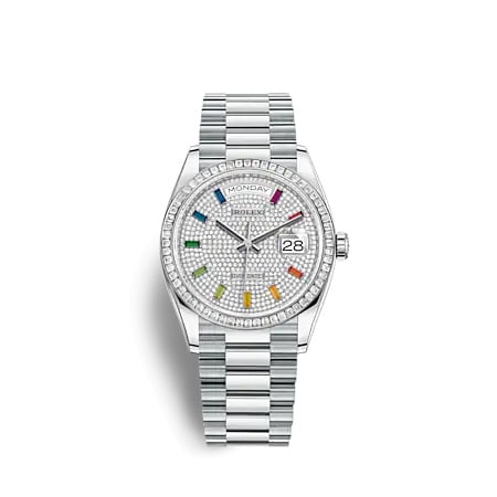 Rolex Day-Date 36 Platinum - Baguette / Paved - Rainbow / President