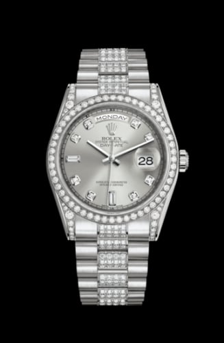 Rolex Day-Date 36 White Gold Diamonds / President Diamond / Silver Diamond