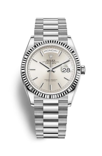 Rolex Day-Date 36 White Gold / Fluted / Silver / President