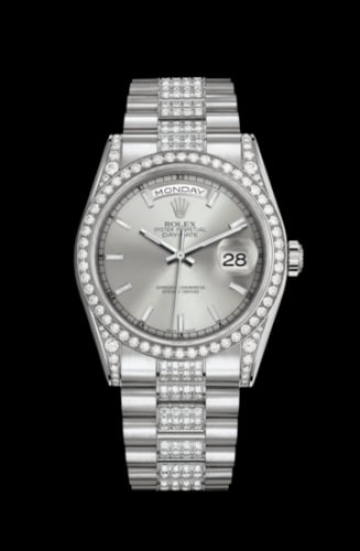 Rolex Day-Date 36 White Gold Diamonds / President Diamond / Silver