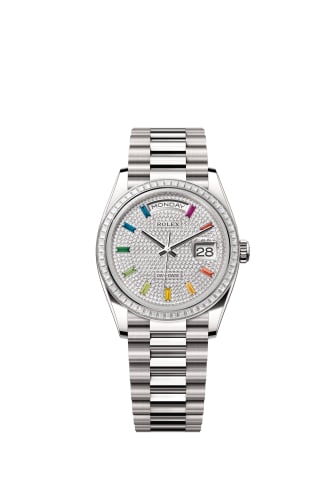 Rolex Day-Date 36 Whtie Gold - Baguette / Paved - Rainbow / President