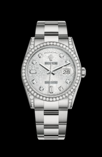 Rolex Day-Date 36 White Gold Diamonds / Oyster / Silver Computer