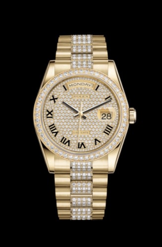 Rolex Day-Date 36 Yellow Gold Diamonds / President Diamond / Paved Roman