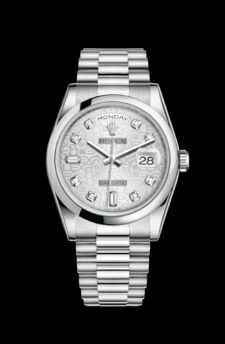 Rolex Day-Date 36 Platinum Domed / President / Silver Computer