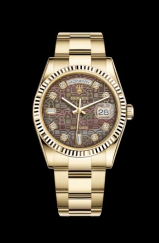 Rolex Day-Date 36 Yellow Gold Fluted / Oyster / Black MOP Computer