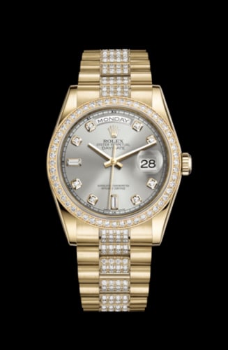 Rolex Day-Date 36 Yellow Gold Diamonds / President Diamond / Silver Diamond