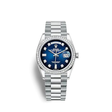 Rolex Day-Date 36 Platinum - Baguette / Blue Ombré / President