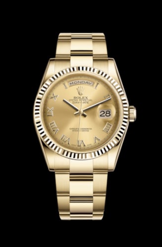 Rolex Day-Date 36 Yellow Gold Fluted / Oyster / Champagne Roman