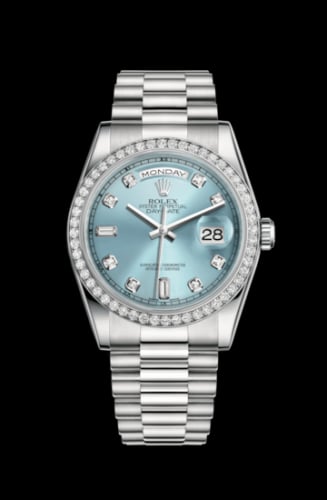 Rolex Day-Date 36 Platinum Diamonds / President / Ice Blue Diamonds