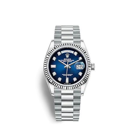 Rolex Day-Date 36 Platinum - Fluted / Blue Ombré / President