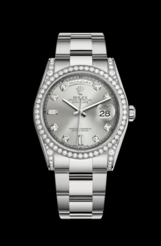 Rolex Day-Date 36 White Gold Diamonds / Oyster / Silver Diamond