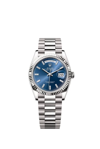 Rolex Day-Date 36 White Gold - Fluted / Bright Blue - Baguette / President