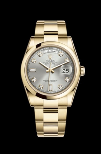 Rolex Day-Date 36 Yellow Gold Domed / Oyster / Silver Diamonds