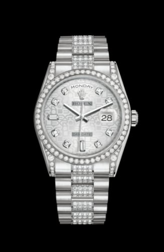 Rolex Day-Date 36 White Gold Diamonds / President Diamond / Silver Computer