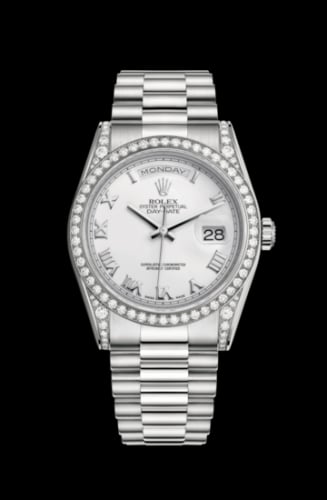 Rolex Day-Date 36 White Gold Diamonds / President / White Roman