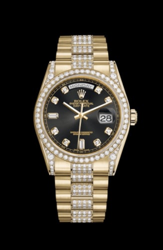 Rolex Day-Date 36 Yellow Gold Diamonds / President Diamonds / Black Diamond