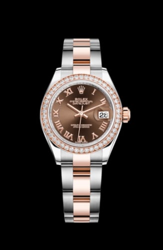 Rolex Lady-Datejust 28 Rolesor Rose Diamond / Oyster / Chocolate Roman