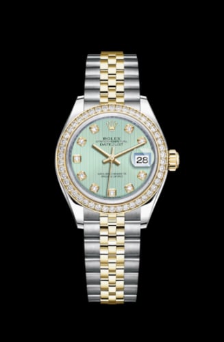 Rolex Lady-Datejust 28 Rolesor Yellow Diamond / Jubilee / Mint Green Diamond