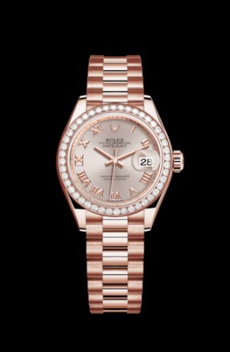 Rolex Lady-Datejust 28 Everose Diamond / President / Sundust Roman