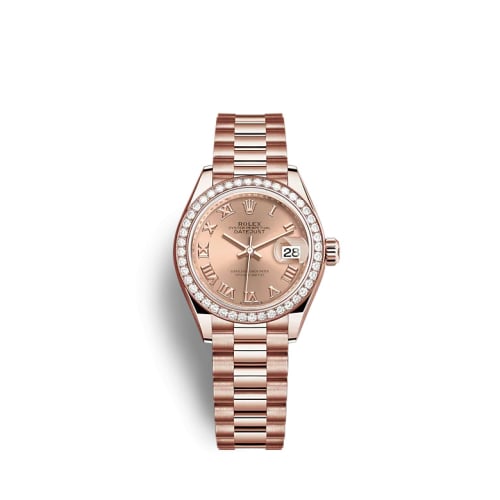 Rolex Lady-Datejust 28 Rose Gold / Diamond / Rose - Roman / President