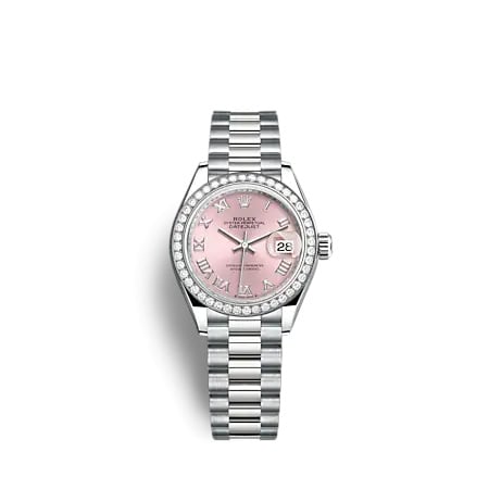 Rolex Lady-Datejust 28 White Gold - Diamond / President / Silver - Roman