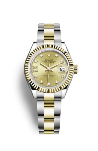 Rolex Lady-Datejust 28 Rolesor Yellow Fluted / Oyster / Champagne Diamond