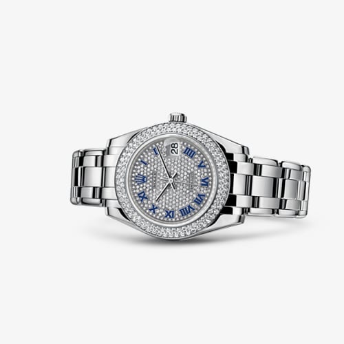 Rolex Datejust Pearlmaster 34 White Gold Diamond / Paved Roman
