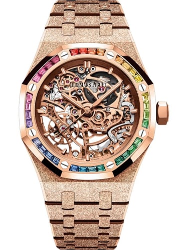 Audemars Piguet Royal Oak 37 Double Balance Wheel Openworked Frosted Pink Gold / Rainbow