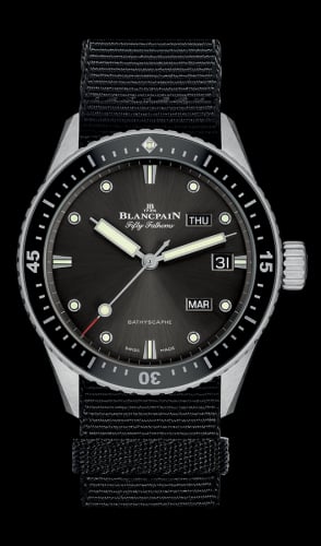 Blancpain Fifty Fathoms Bathygraphe Quantième Annuel Black / Grey / Black NATO