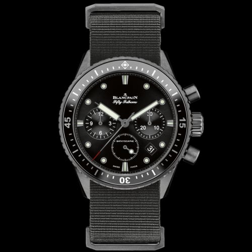 Blancpain Fifty Fathoms Bathyscaphe Flyback Chronograph Black Ceramic / Black / Black Nato