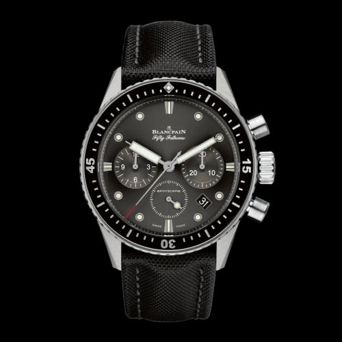 Blancpain Fifty Fathoms Bathyscaphe Flyback Chronograph Stainless Steel / Grey / Black Canvas