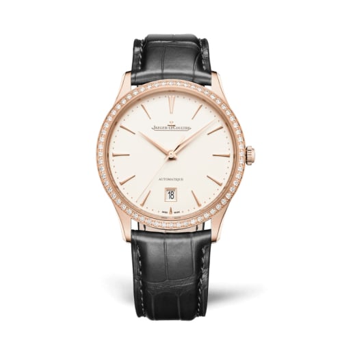 Jaeger-LeCoultre Master Ultra Thin Date Pink Gold - Diamond / Eggshell / Alligator