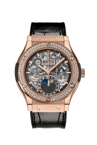 Hublot Classic Fusion Aerofusion Moonphase King Gold - Diamond / Alligator