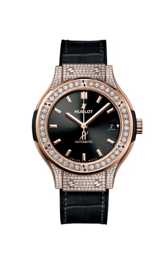 Hublot Classic Fusion 38 King Gold - Pavé / Black / Alligator