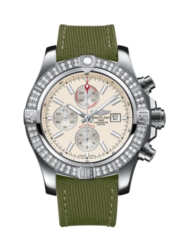 Breitling Super Avenger II Stainless Steel / Diamond / Stratus Silver / Military / Pin