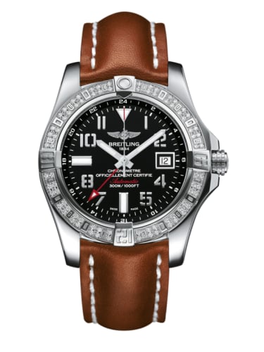 Breitling Avenger II GMT Stainless Steel / Diamond / Volcano Black / Calf