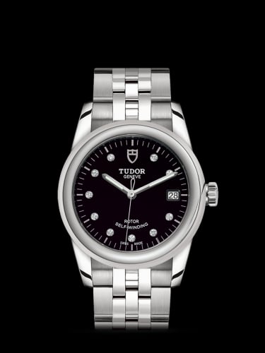 Tudor Glamour Date 36 Stainless Steel / Black-Diamond / Bracelet