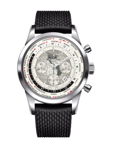 Breitling Transocean Chronograph Unitime Stainless Steel / Silver / Rubber