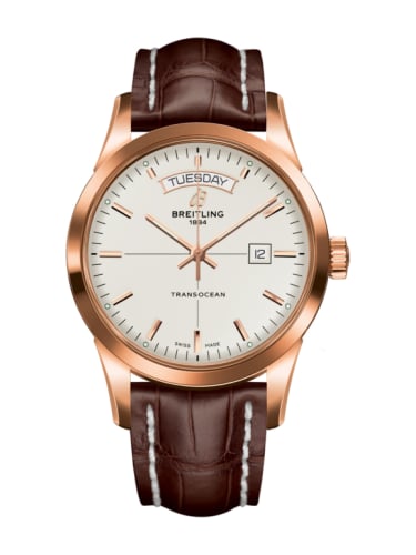 Breitling Transocean Day &amp; Date Red Gold / Silver / Croco / Pin