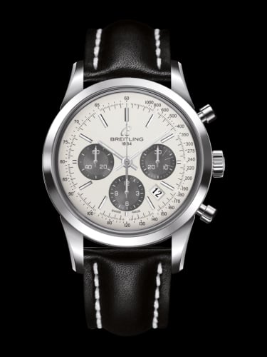 Breitling Transocean Chronograph Stainless Steel / Panda / Calf / Pin